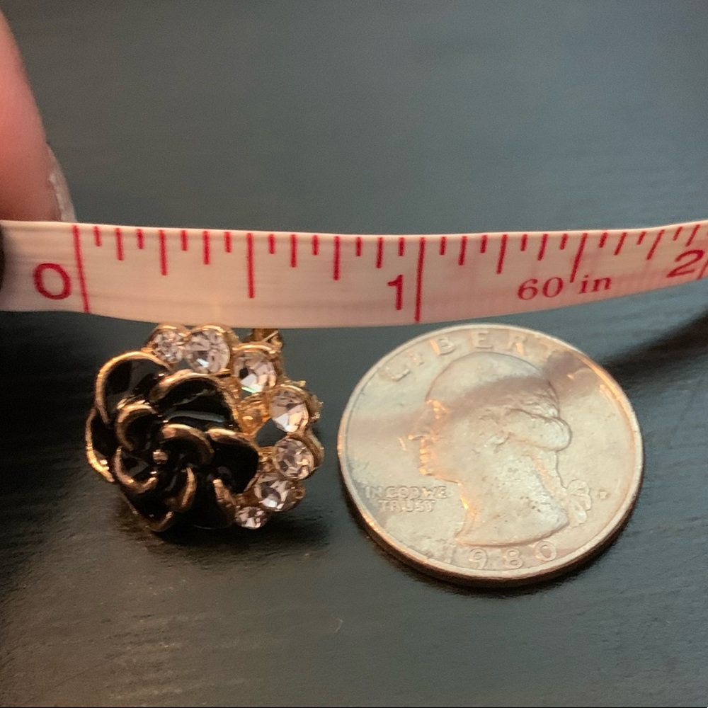 Black & Gold Roses Clear Crystal Fringe Earrings - Picture 10 of 10